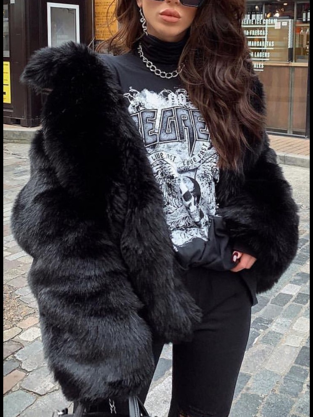 Black Faux Fur Coat - Women's Luxurious Winter Jacket